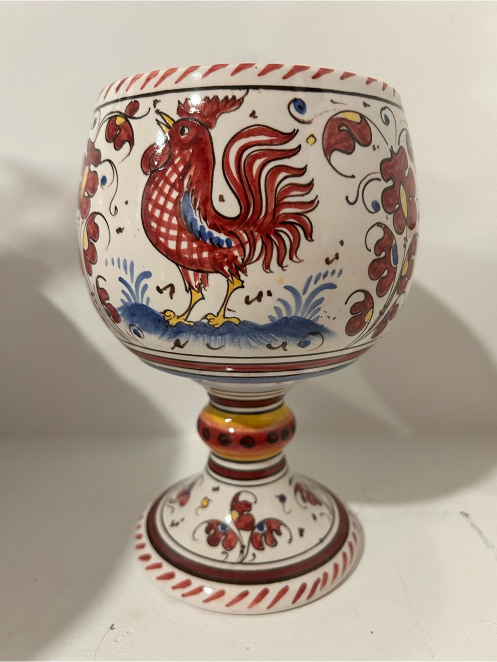 Deruta Italy Hand-Painted Rooster Ceramic Jumbo Goblet Italian pottery